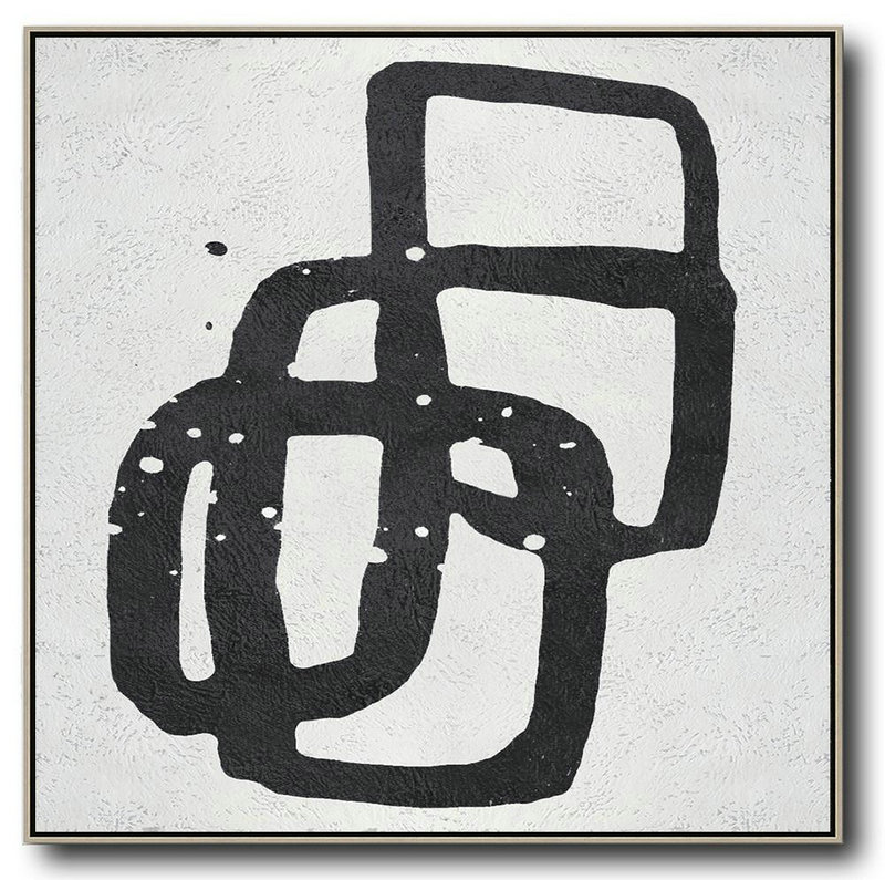 Large Abstract Art Handmade Painting,Oversized Minimal Black And White Painting - Canvas Wall Art Home Decor